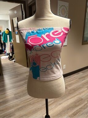 Ecko Unlimited Pink & Teal Strapless Logo Tube Top y2K
